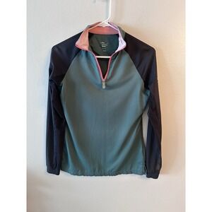 Kastel Denmark Sun Shirt Women Small Green Black Mesh Sleeves Equestrian 1/4 Zip
